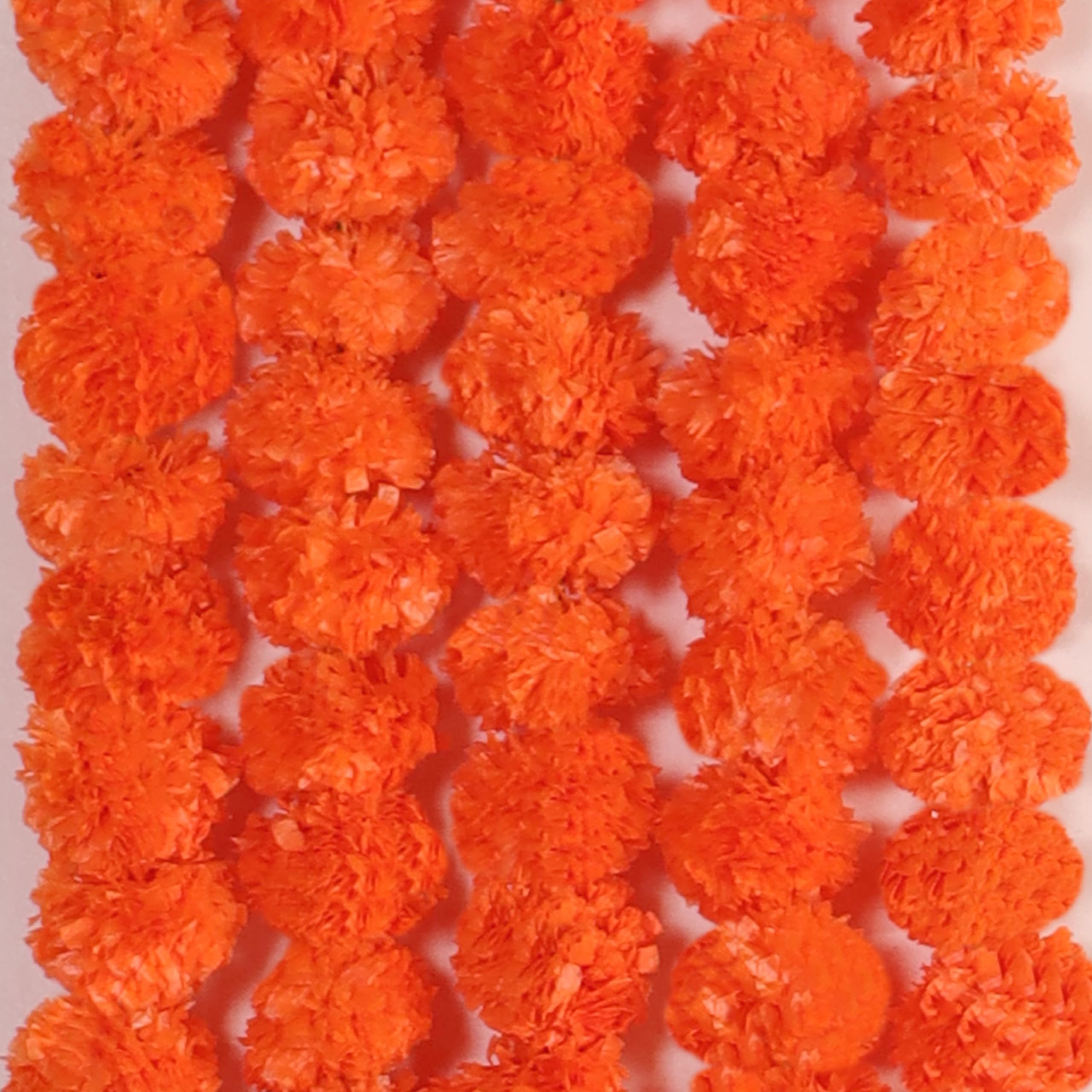 5 PC - 4.5 feet Marigold Garlands Halloween Diwali Pooja Indian/American Wedding Party Mantle Decorations Faux Artificial Floral Strings Christmas Fall Festival Spring Bush Floral Decor - Dark Orange