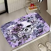 Final Friday Funny Floral Gothic Halloween Bath Rugs Non Slip Shower Mat Colorful Skull Funky Bathroom Decor Door Rug (16x24 inches, Purple Skull)