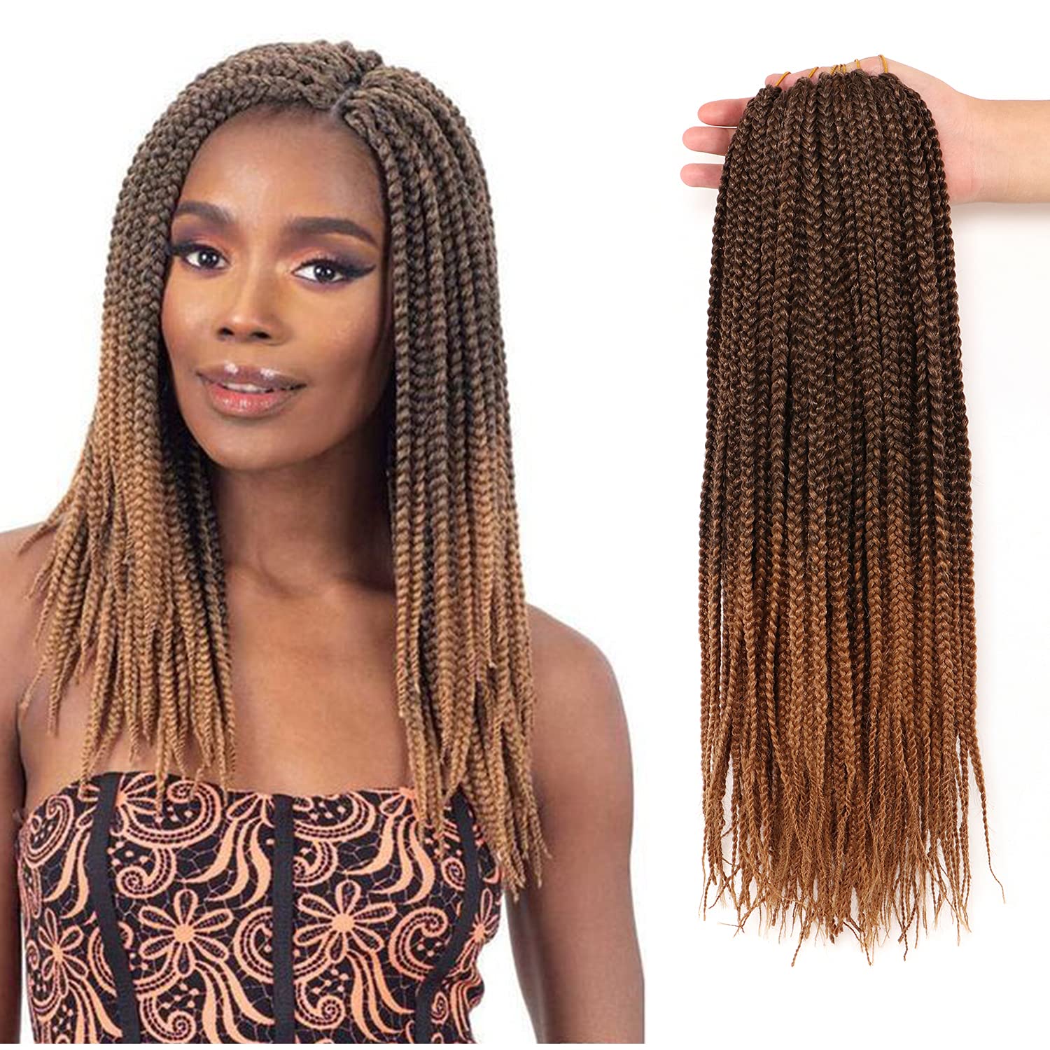 7Packs Lot Pre looped Crochet Braids Box Braids - Crochet Hair for Black Women (14Inch, Pack of 7, #T-27) — image 1