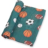LollyBanks Muslin Swaddle Blankets, 100% Cotton Baby Swaddle Blanket for Boys, Large 47 x 47 Inches Newborn Swaddles, Soft and Breathable Baby Receiving Blankets, Registry (Sports Theme Print)
