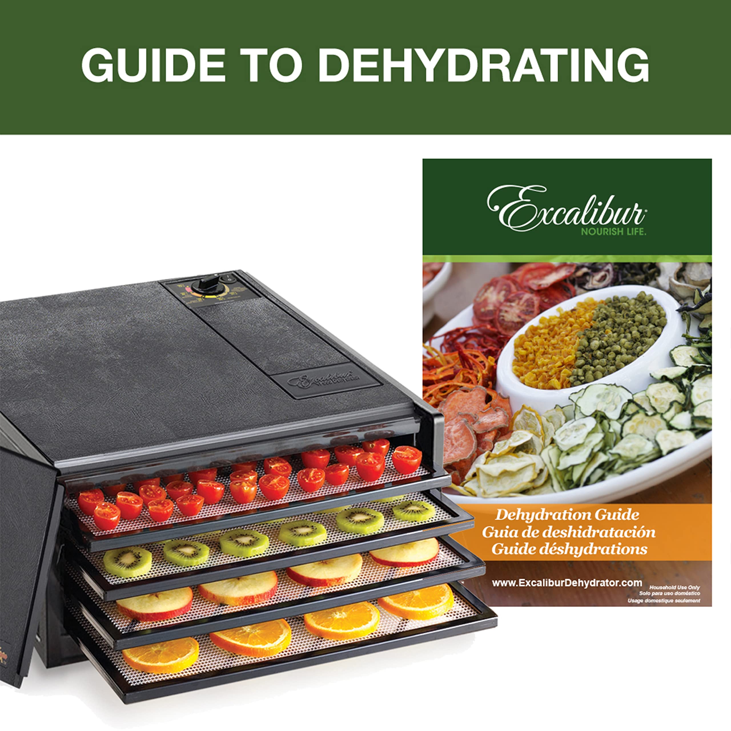 Excalibur Electric Food Dehydrator Machine 4-Tray with Adjustable Thermostat, Accurate Temperature Control and Fast Drying with 4 Square Feet of Drying Space, 250-Watts, Black