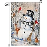 Louise Maelys Winter Garden Flag Snowman Cardinal Deer Rabbit 12x18 Inch Double Sided Welcome Christmas Xmas Holiday Seasonal Plaid Small Burlap Yard Sign Outside Outdoor House Decor
