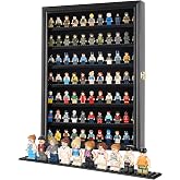 Pro Collector's Minifigure Display Case - Building Block Toy Cabinet Showcase 2.25" Shelf Heightfor Small Miniature Collectibles Mini Brands Thimbles, 98% UV Protection Door (Large - Black)