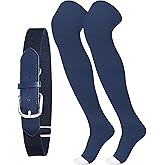 Jeyiour High Football Socks and Belt Set Sport over the Knee Baseball Softball Soccer Socks Extra Long for Women Men Adult