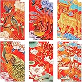12pcs Red Envelopes Chinese New Year, Chinese Traditional Lucky Money Hong Bao Red Envelope Pockets for Spring Festival, Luna