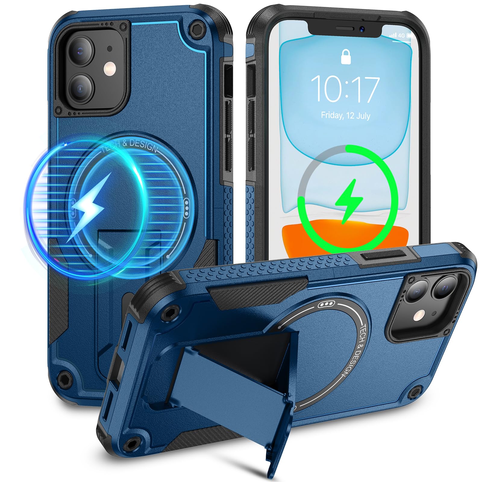 Caka for iPhone 11 Case, iPhone 11 Phone Case [Compatible with Magsafe] [Built-in Invisible Stand] [Heavy Duty Drop Protection] Shockproof Rugged Protective Magnetic Cover Accessories Navy Blue