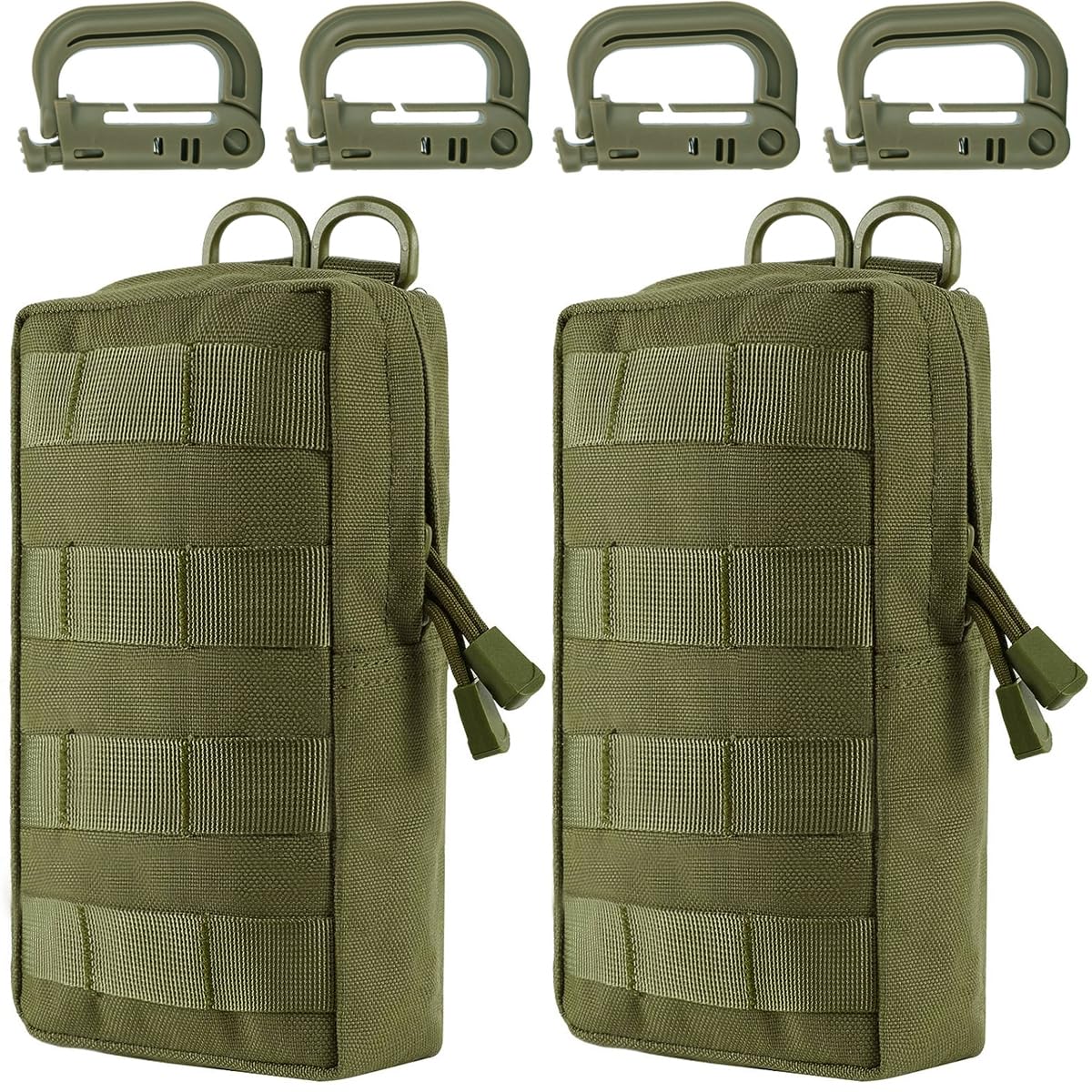 MUCHER 2 Pack EDC Pouch Molle Pouches Tactical Waist Bag Utility Waist Pack with 4 Hooks for Outdoor Hiking Hunting Camping Training (L, Army Green)