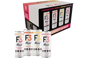 F3 ENERGY F3 Mood Variety Pack - Functional Sparkling Juice Drink with Powerful Nootropics to Reduce Stress, BCAAs for Muscle Recovery, and Chamomile & Valerian Root for Sleep - Caffeine Free (12 Pack)
