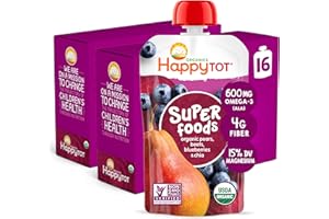HAPPYTOT Happy Tot Organics Stage 4 Baby Food Pouches, Gluten Free, Vegan Snack, SuperFoods Fruit & Veggie Puree, Pears, Blueberries, Beets & Chia, 4.22 Ounce (Pack of 16)