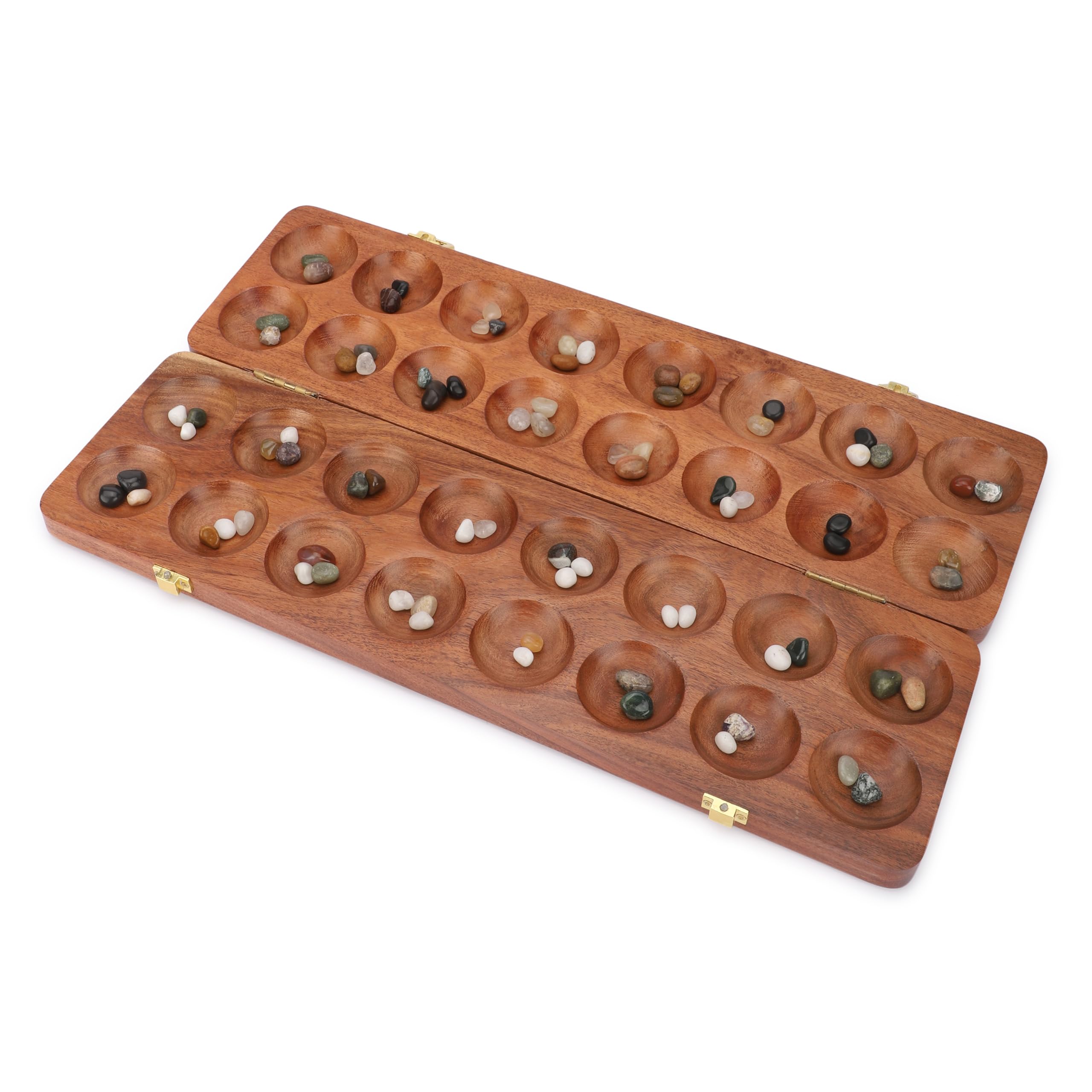 Ajuny Wooden Mancala Board Game Set - Large Folding Board with Multicolor Stones, Ideal for Family Night, Portable Travel Fun Classic Table Game for Adults & Kids