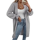 KIRUNDO Long Cardigan Sweaters for Women 2026 Spring Casual Oversized Ruffle Long Sleeve Open Front Chunky Knit Sweater Coats