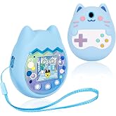 Meetikar Silicone Cover Compatible with Tamagotchi Pix Virtual Pet Game Machine, Protective Sleeve for Tamagotchi Pix with Finger Lanyard, Soft Cover for Tamagotchi Pix Pet Toy (Blue)