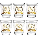 Bisyata 50th Birthday Shot Glass Gift Set - 50th Gold Anniversary Party Decoration - 2oz Set of 6 - With Gift Box