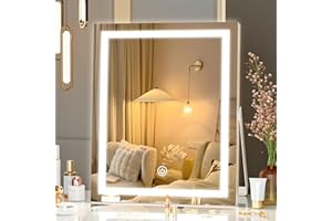 Hasipu Vanity Mirror with Lights, 10"×12" LED Makeup Mirror, Lighted Makeup Mirror with Lights, Smart Touch Control Dimmable 3 Modes Light 360°Rotation White