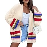 BB&KK Womens Long Cardigan Sweaters Oversized Striped Color Block 2025 Fall Long Lantern Sleeve Knit Open Front Sweater