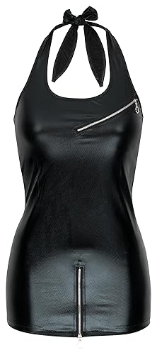 HO-Ersoka Mini Vestito da donne Wetlook Collo in pelle velluto da festa