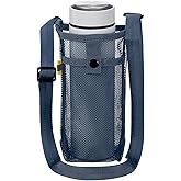uxcell Water Bottle Holder with Shoulder Strap, Mesh Water Bottle Sleeve Bag, Crossbody Bottles Carrier Sling Pouch for Hiking Gym Camping Walking Travel, Navy Blue