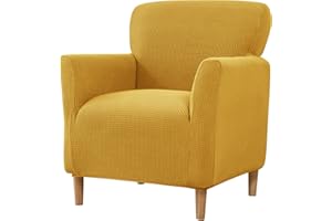 PENDEJATO Stretch Armchair Slipcovers, 1-Piece Banquet Armchair Covers Soft Jacquard Chair Slipcover with Arms Furniture Protector for Living Room Bedroom (Yellow)