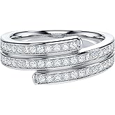 THELANDA Genuine Moissanite or Simulated Diamond Sterling Silver 7.5mm Wide Triplex Row Cluster Dress Promise Ring Unisex Wedding Ring