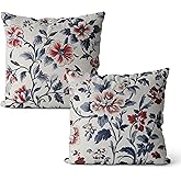 FISWAFY Vintage Red and Blue Floral Pillow Covers 18x18 Set of 2, Elegant Classical Art Deco Flower Botanical Decorative Throw Pillow Covers for Home Bedroom Living Room, Double-Sided
