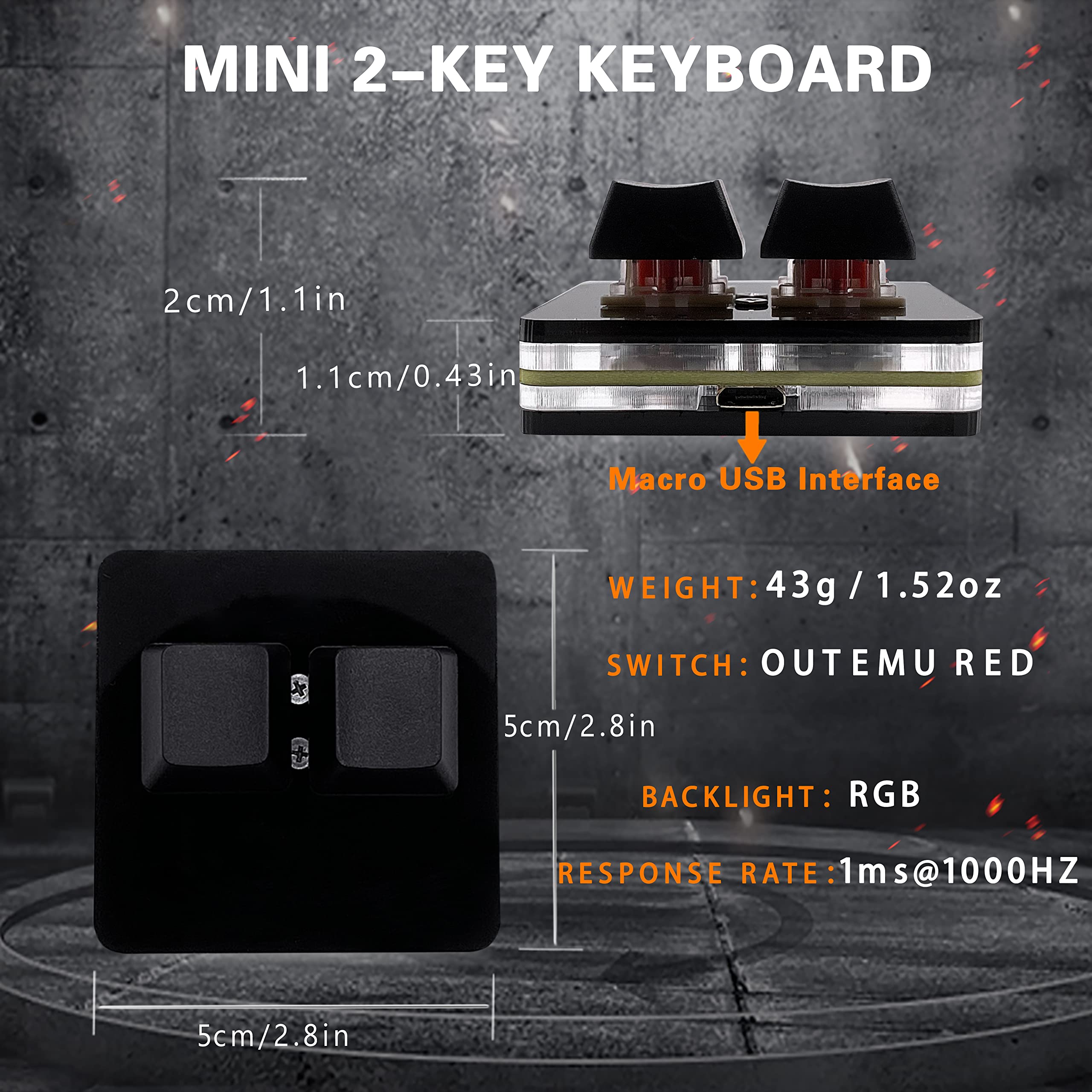 NONO OSU keypad 2-Key Red axis Gaming USB Keyboard,Hotswap Mechanical Keyboard,Mini Mechanica RGB keypad for macros and Rhythm Games.