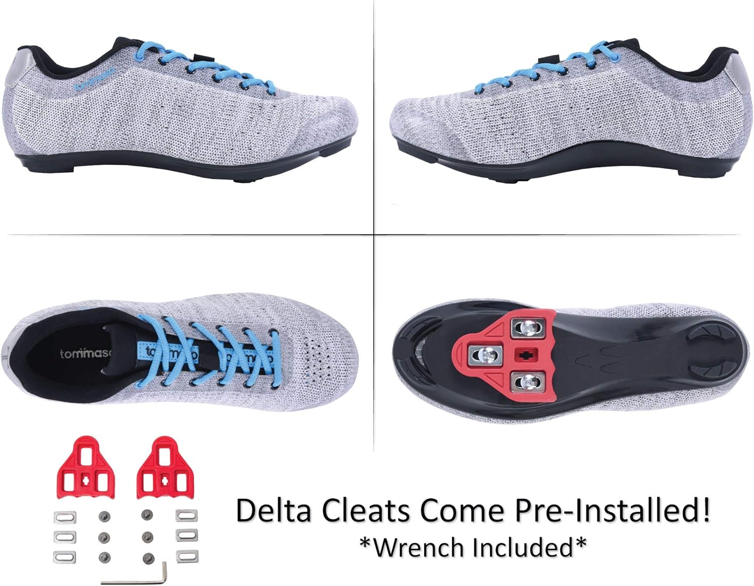  | Tommaso Pista Aria Knit Women's Spin Class Ready Cycling Shoe and Bundle with Compatible Cleat, Look Delta, SPD - Black, Pink, Grey, Blue | Cycling