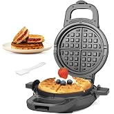 SugarWhisk 6" Stuffed Waffle Maker Rotating, Flip Waffles Maker Machine with Removable Waffle Ring, Ceramic Coated Belgian Waffle Maker for Kids, Waflera Electrica, Waffle Iron, Graphite