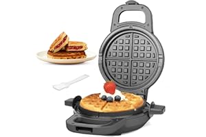 SugarWhisk Stuffed Waffle Maker, 6" Waflera Electrica with 5.5" Removable Waffle Ring, Round Deep Dish Waffle Iron, Non-stick