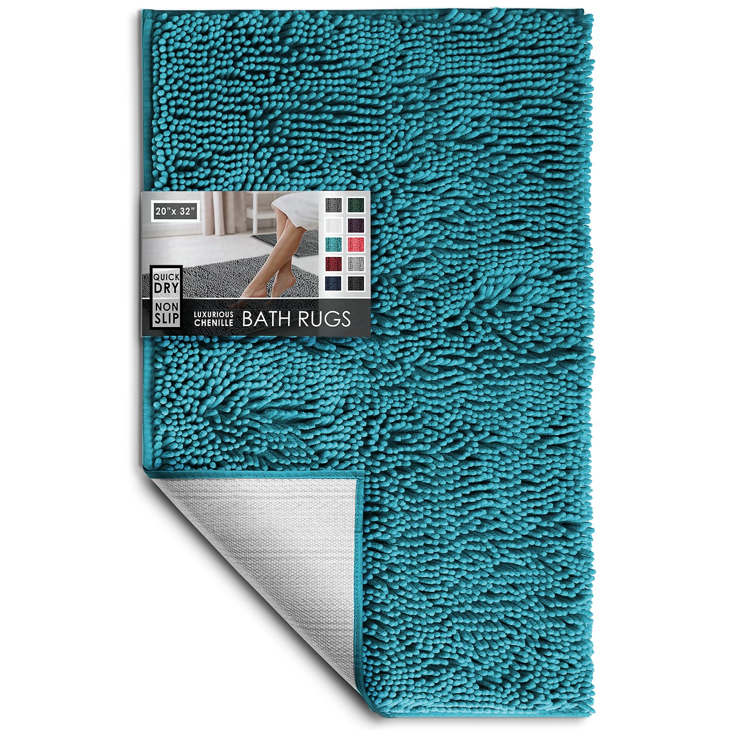 Photo 1 of Hearth & Harbor Bathroom Rugs, Chenille Bath Mat - Machine Washable Bath Mats for Bathroom Non-Slip Backing Rubber, Quick Dry Bathroom Mat - Teal Bath Rug, 20x32