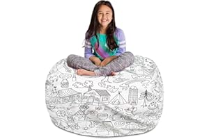 POSH CREATIONS Posh Stuffable Kids Stuffed Animal Storage Bean Bag Chair Cover - Childrens Toy Organizer, X-Large-48 - Canvas Coloring Fabric - Fun World