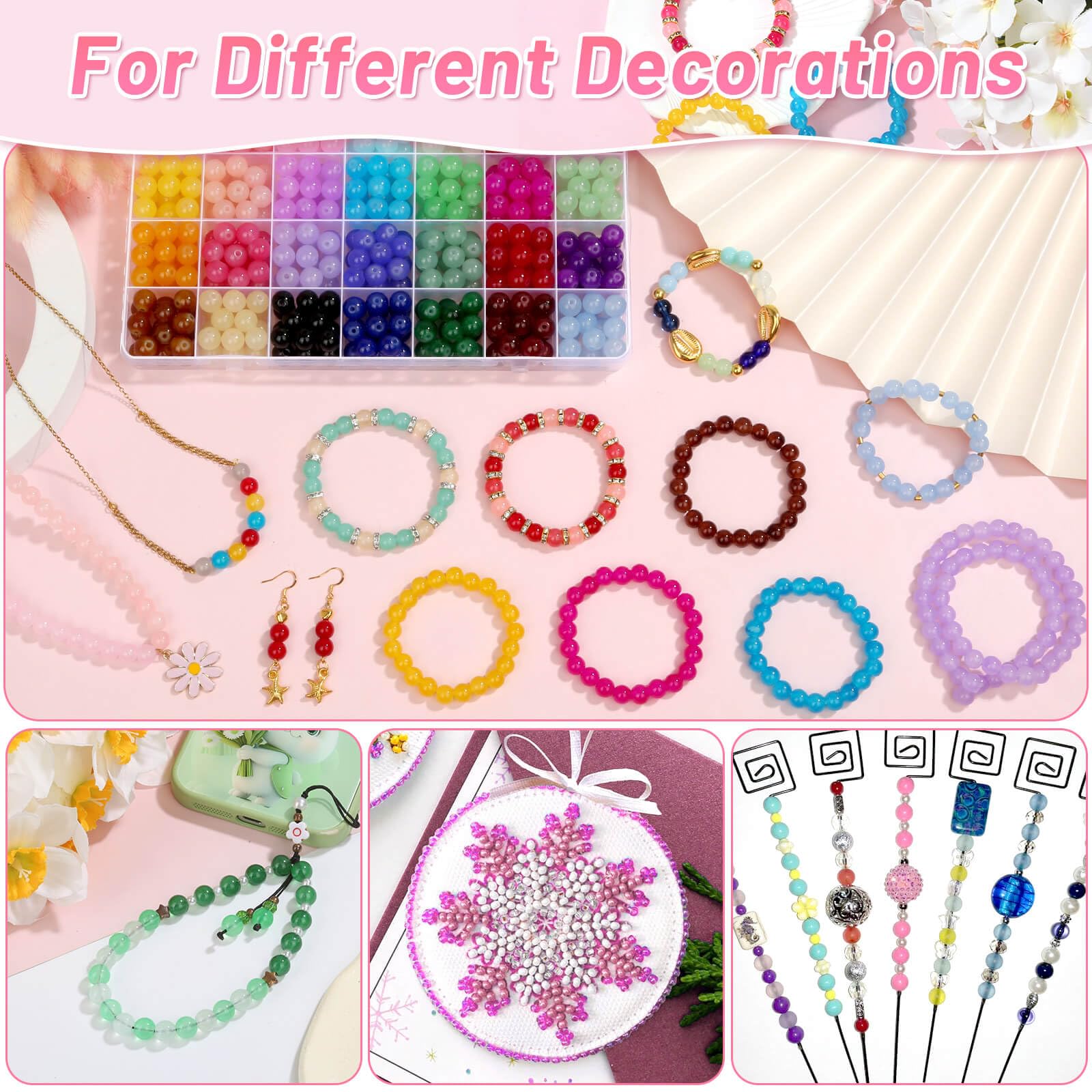 shynek 476 Pieces 10mm Round Glass Beads for Jewelry Making, 28 Colors Crystal Beads for Bracelets Jewelry Making and DIY Crafts