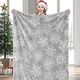 JarThenaAMCS Winter Fuzzy Blanket 60 x 50 Inch Christmas Grey White Snowflake Throw Blanket for Holiday Home Chair Sofa Couch Bed