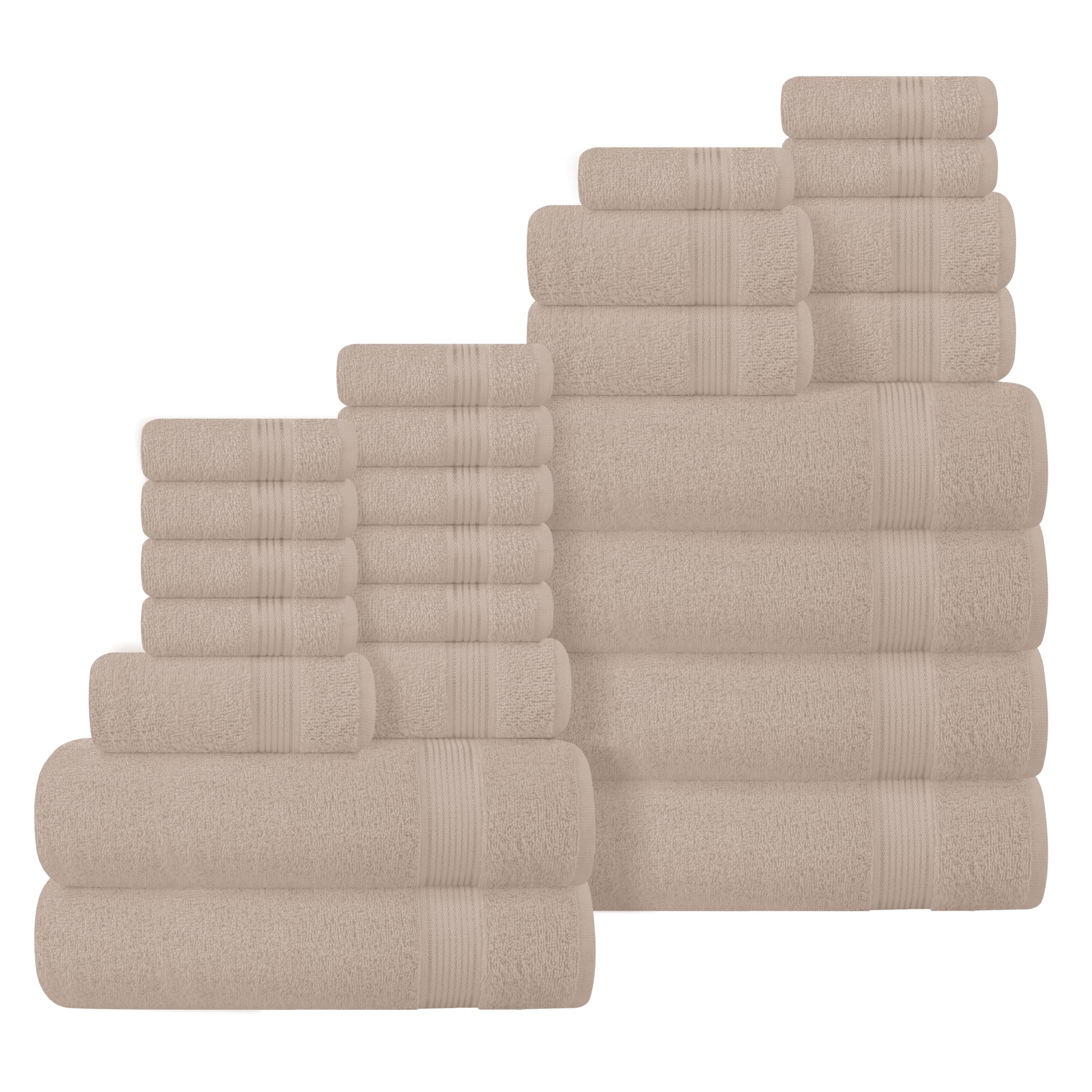 Photo 1 of Belizzi Home 100% Cotton Towel Set, Contains 6 Soft Bath Towel, 6 Hand Towels, 12 Wash Cloths - Compact Absorbent Lightweight & Quickdry Towels for Bathroom - 24 Piece Bathroom Towel Set - Tan