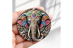 Vintage Fridge Magnet Ornate Mandala Elephant Head Design -2.3inch Acrylic Round Refrigerator Sticker Retro Decor Gift Perfec