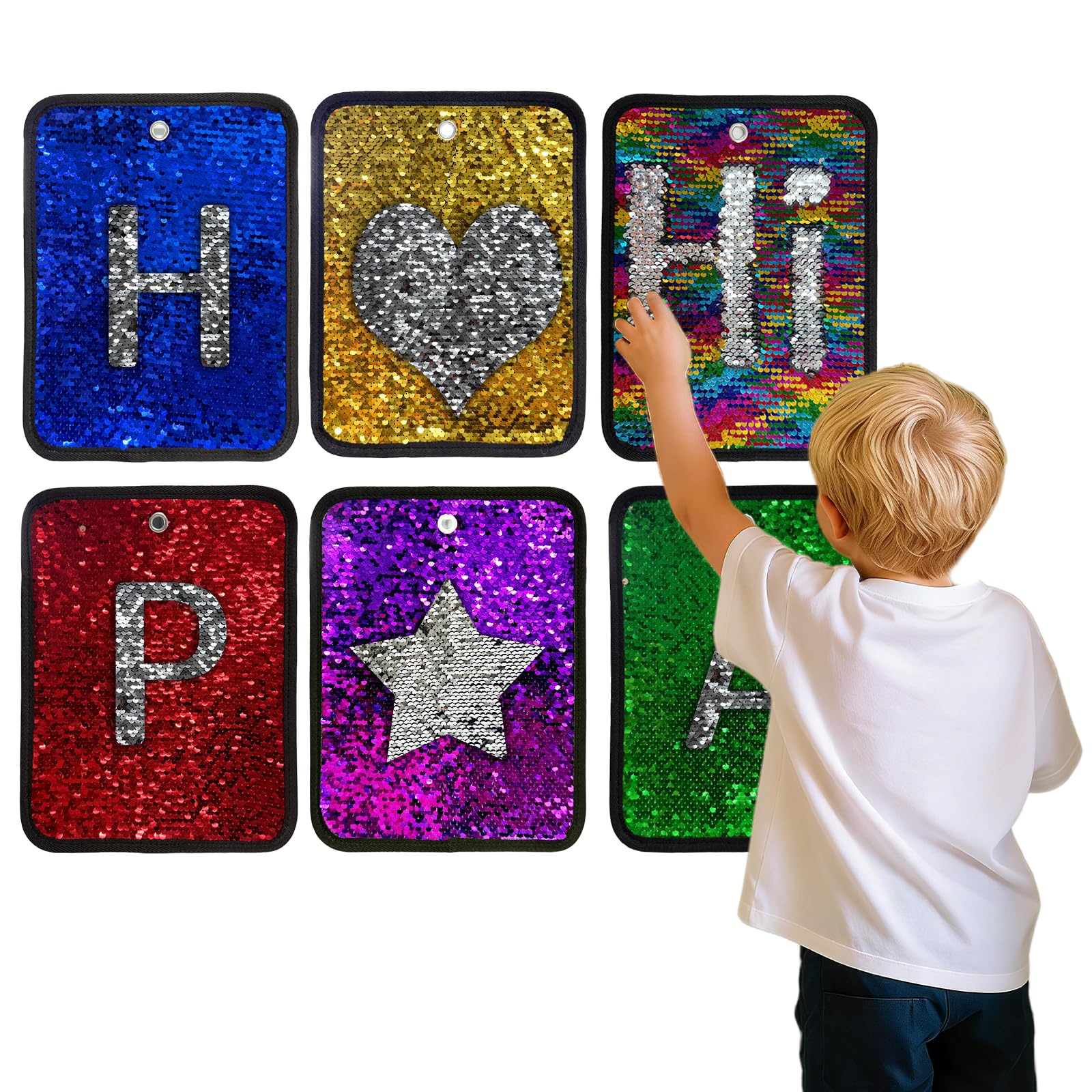 FANGCCC Sensory Wall Sequin Fabric Mats, 6 Pack Reversible Sequin Sensory Tiles for Kids, Tactile Sensory Wall Panels for Sensory Room, Classroom & Home, Colourful Flip Sequin Mats