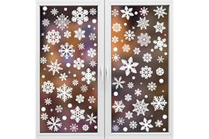 RICEDUO 223 Pcs White Snowflake Window Clings, Double-Sided Printed Snowflakes Christmas Window Stickers, Assorted Size Dot Winter Window Decal Decoration for Christmas New Year Party Supplies