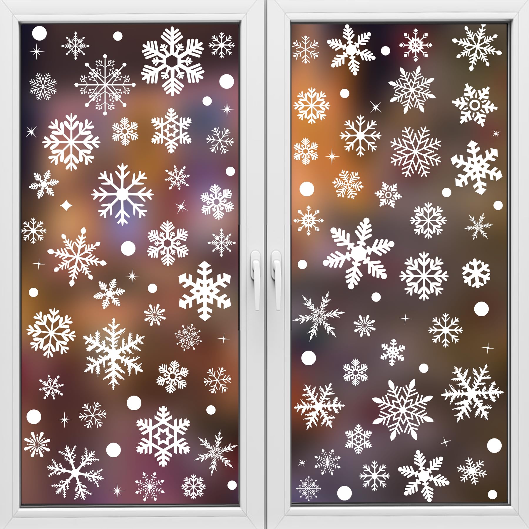 View 1 of **pack  of 7*RICEDUO 223 Pcs White Snowflake Window Clings, Double-Sided Printed Snowflakes Christmas Window Stickers, Assorted Size Dot Winter Window Decal Decoration for Christmas New Year Party Supplies