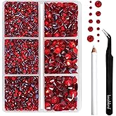 BEADSLAND Hotfix Rhinestones, 4000 PCS Light Red Rhinestones for Clothes Crafts Mixed 6 Sizes with Wax Pencil and Tweezers Kit, SS6-SS30, Light Siam
