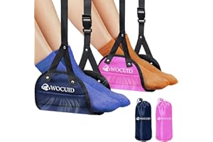 WOCIUD Foot Hammock for Plane Travel, 2 Pack Airplane Travel Essentials, Perfect Plane Travel Essentials to Relax Your Feet, Portable Airplane Foot Hammock Gift for Family, Couple, Friends pink/denim