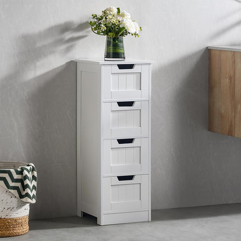 Bath Vida Freestanding White 4-Drawer Bathroom Floor Cabinet 30x30x81cm