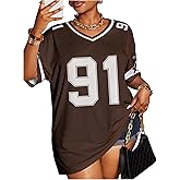 WDIRARA Women's Plus Size Jersey Shirts Number Graphic Tees V Neck Short Sleeve Tops Streetwear
