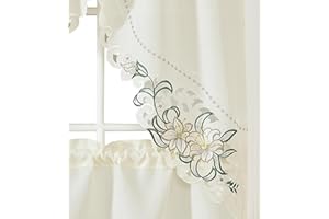 GOHD GOLDEN OCEAN HOME DECOR GOHD - Lily Fragrance. 3pcs Multi-Color Embroidery Curtain/Cafe Curtain/Swag & Tiers Set with cutworks. (Taupe)