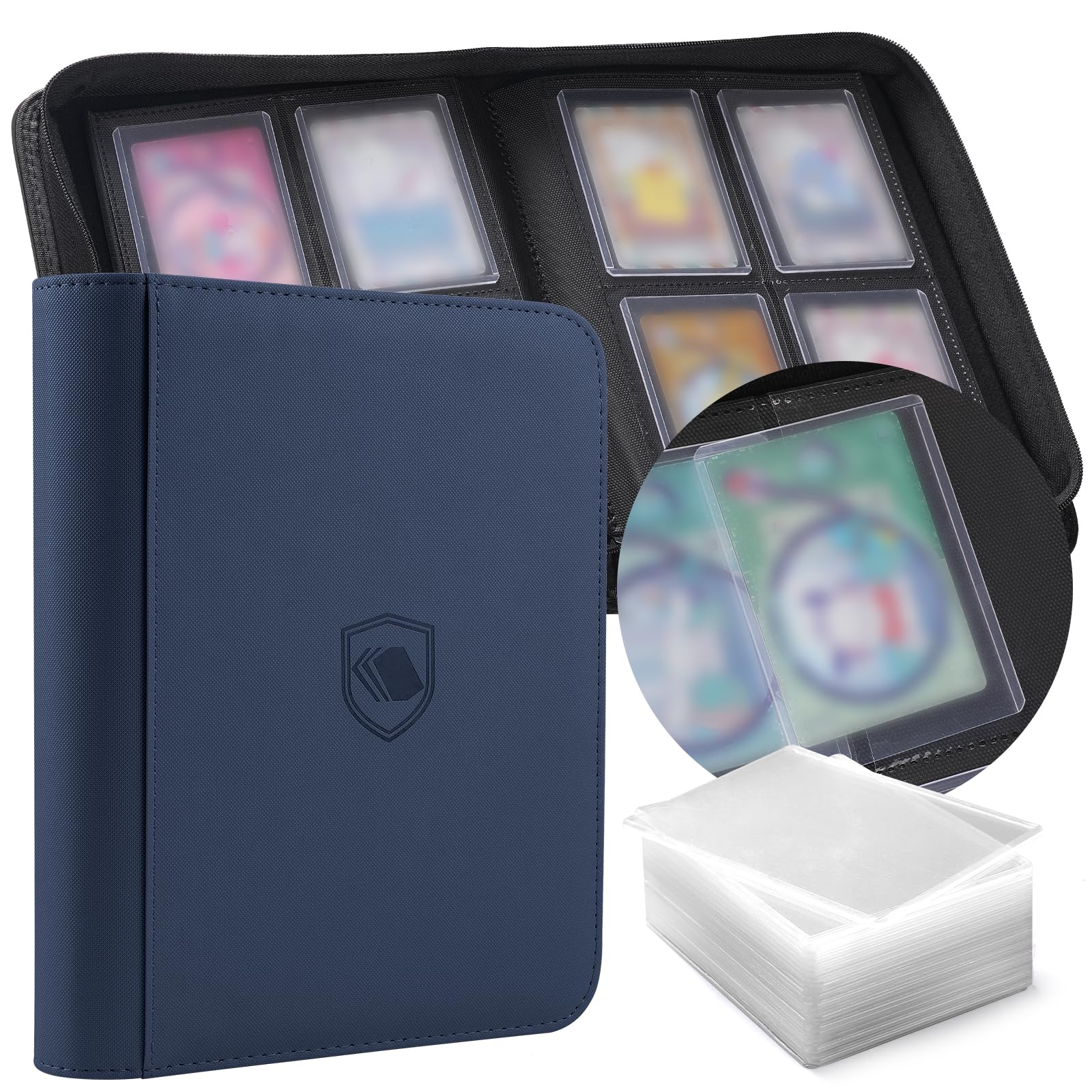 Toploader Binder, Holds 160 Toploaders, 100 Toploaders INCLUDED, 4-Pocket PU Cover Top Loader Binder for 3" x 4" Rigid Toploaders, Ringless Double-Sided Toploader Card Binder for TCG, Sport Cards