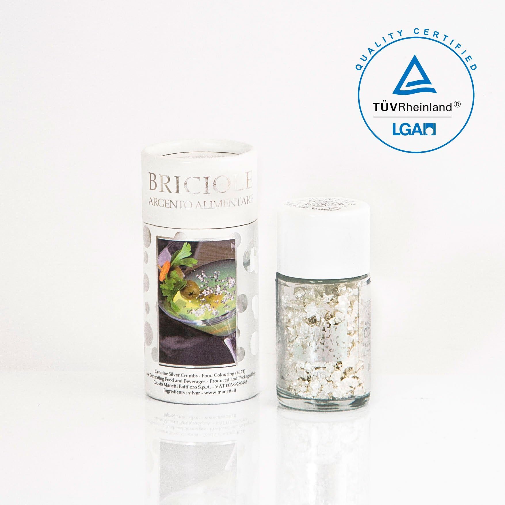 Giusto Manetti Battiloro – Edible Silver Crumbs – In Shaker – Pure Silver – 125 mg