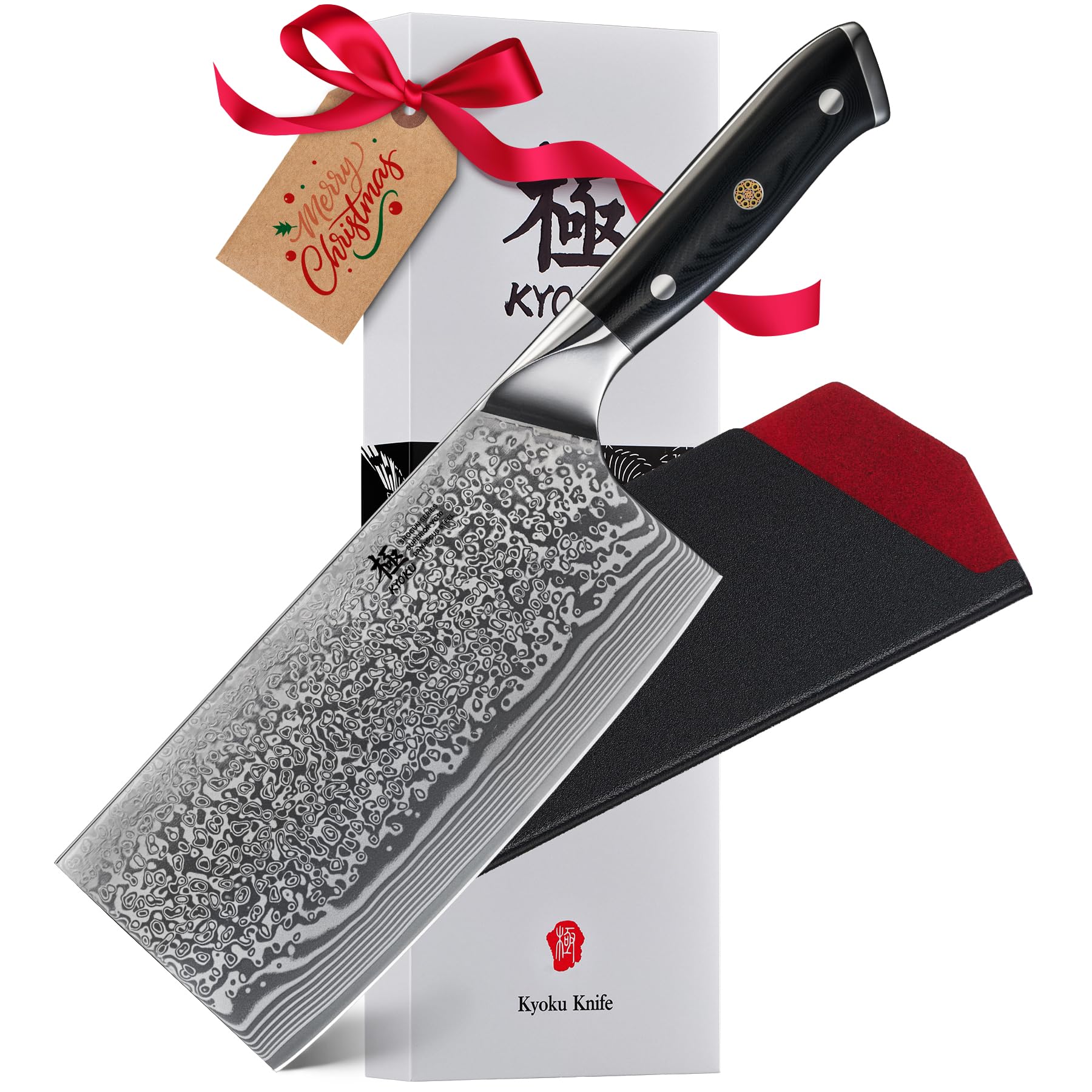 KYOKU Vegetable Cleaver Knife - 7" - Shogun Series - Japanese Style VG10 Steel Core Forged Damascus Blade - with Sheath & Case Image