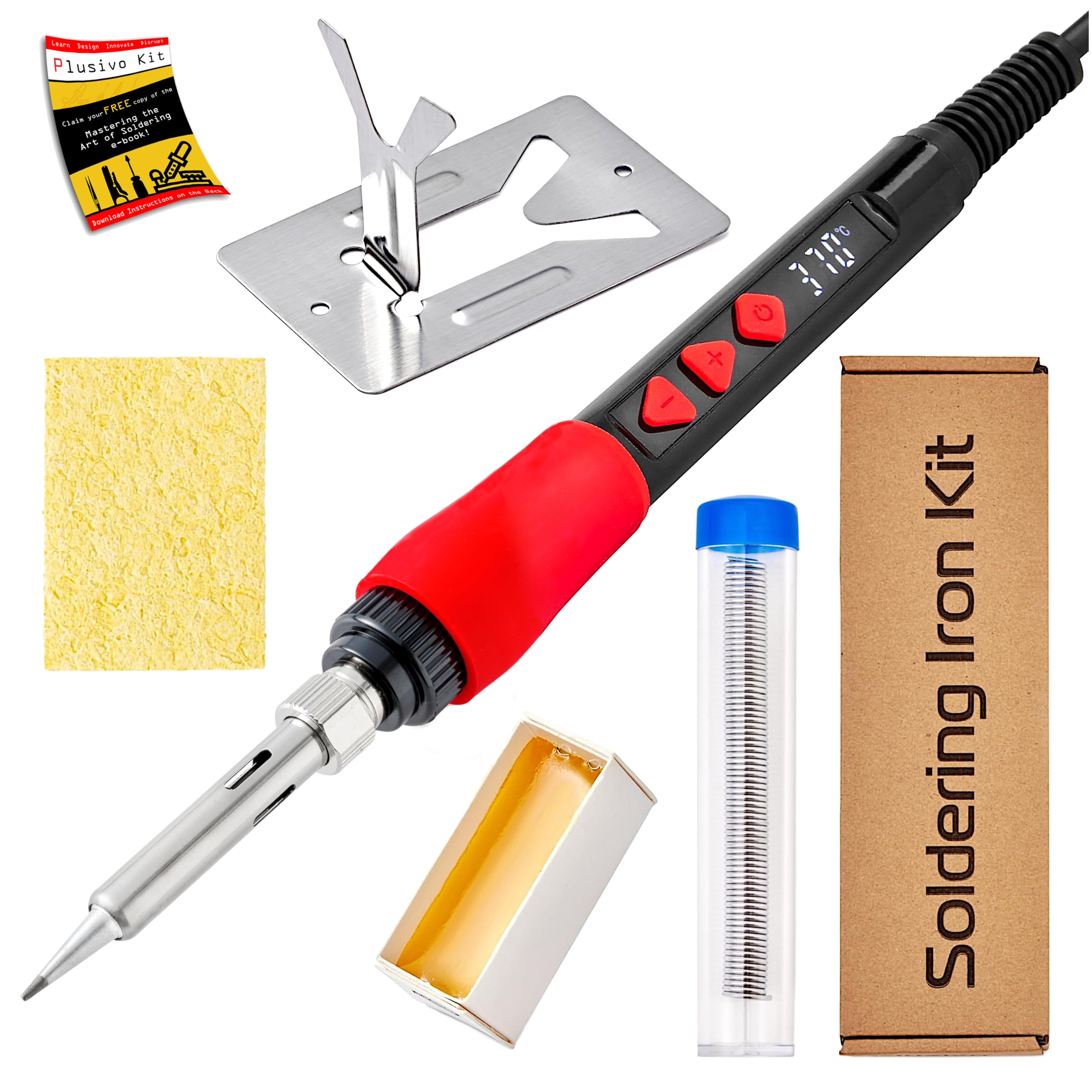 Photo 1 of Soldering Iron Kit, 60W 120V Digital LED Display 5-in-1, Solder Wire, Flux Rosin Paste, Mini Stand, Sponge, Portable Fast Heating Welding Tool for Electric Repair Hobby DIY from Plusivo