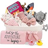 Zopeal 22 Pcs Deluxe New Baby Gift Basket, Baby Shower Gifts Essentials Stuff for Girls Newborn Baby Girls Gift Set for Expecting Moms Gifts Diaper Caddy Organizer