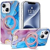 ETPESOK Compatible with iPhone 13/14 Case Marble Pattern with Magnetic Ring Stand [Compatible with Mag-Safe] TPU Protective Phone Case for iPhone 13/14 6.1" for Women, Marble Purple Blue