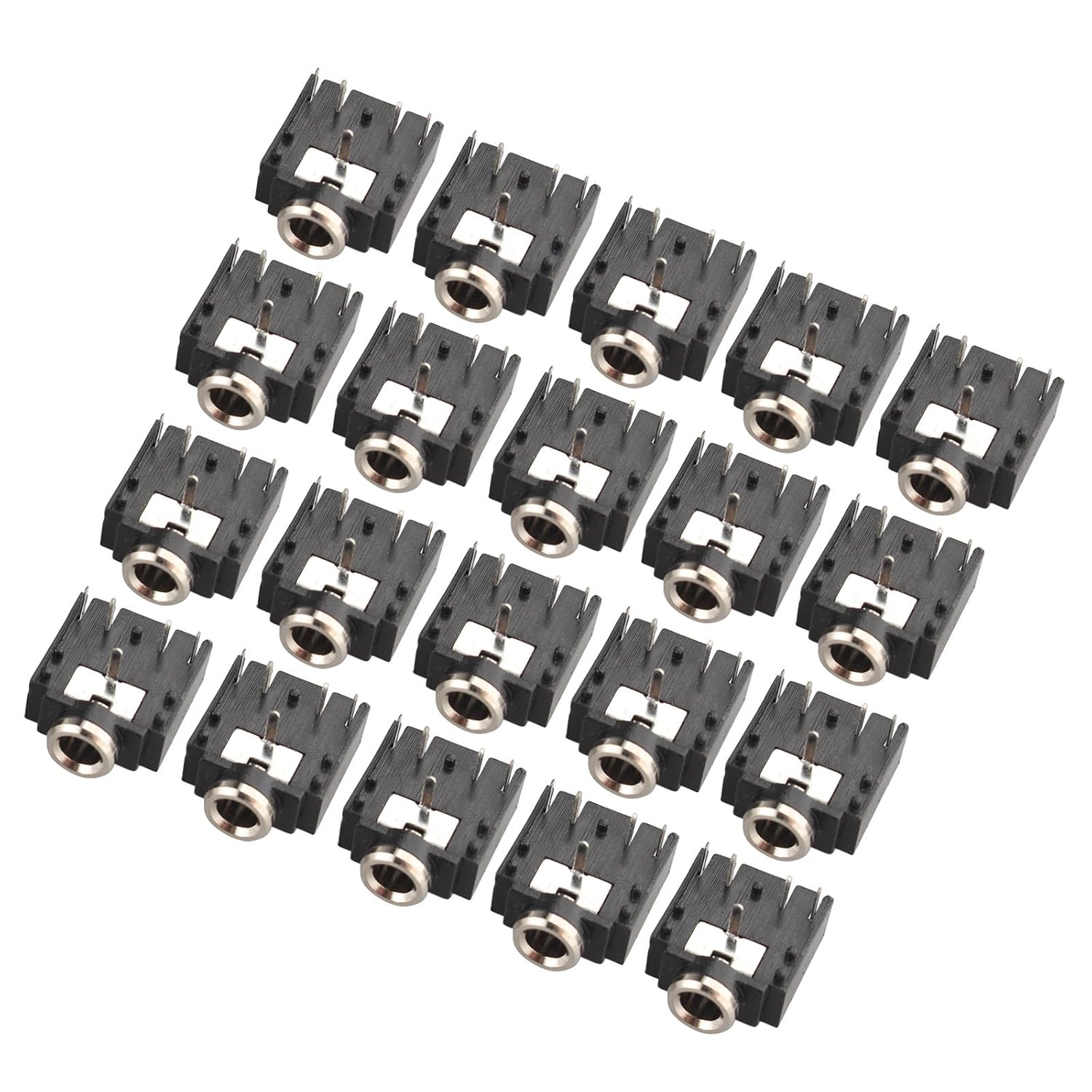HALJIA 20Pcs 3.5mm 5 Pins DIP PCB Mount Socket Headphone Stereo Audio Jack Connector, Black