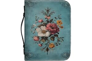 Bible Cases, Floral Bible Cover, Zippered Vintage Floral Print PU Case with Handle for Women and Girls, M, Cover Case for Wom